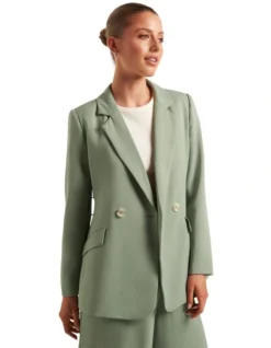 Daisy Double Breasted Belted Blazer In Green -Myer Clothing Shop 985194910 3 720x928