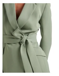 Daisy Double Breasted Belted Blazer In Green -Myer Clothing Shop 985194910 4 720x928