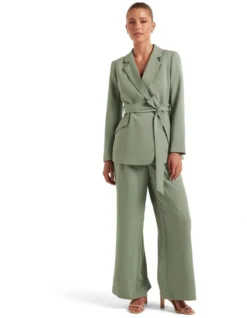 Daisy Double Breasted Belted Blazer In Green -Myer Clothing Shop 985194910 5 720x928
