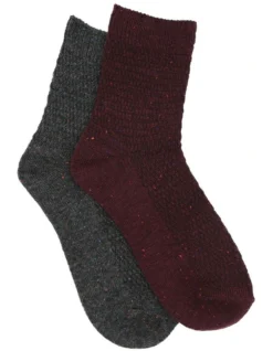 Waffle Crew Sock 2 Pack In Maroon