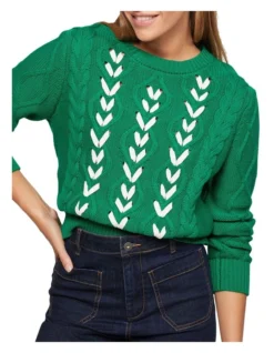 Oxford Lucy Ribbon Knit Pullover In Green -Myer Clothing Shop 986072500 4 720x928