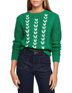 Oxford Lucy Ribbon Knit Pullover In Green -Myer Clothing Shop 986072500 5 720x928