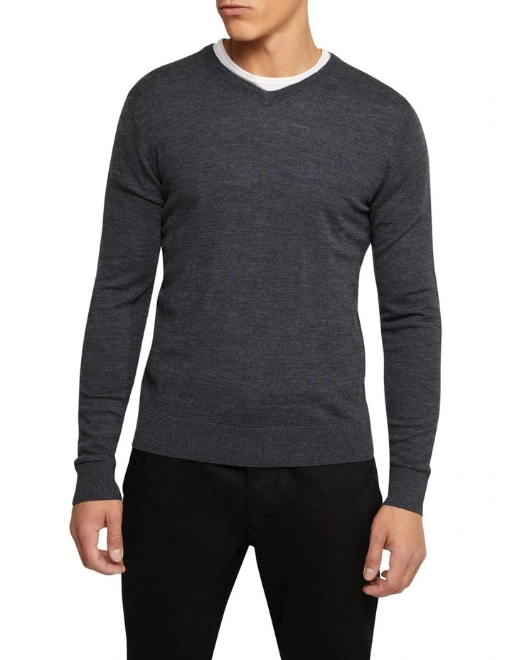 Oxford V-Neck Pure Merino Wool Pullover In Grey 1 Oxford V-Neck Pure Merino Wool Pullover In Grey