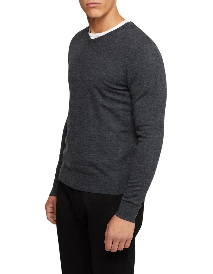 Oxford V-Neck Pure Merino Wool Pullover In Grey 2 Oxford V-Neck Pure Merino Wool Pullover In Grey - Image 2