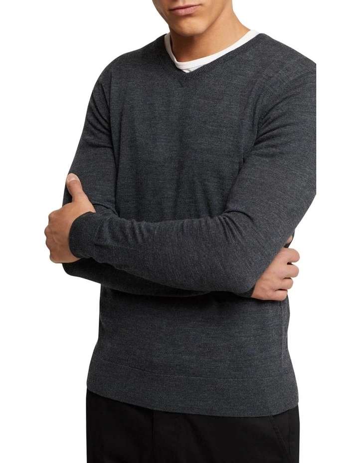 Oxford V-Neck Pure Merino Wool Pullover In Grey 4 Oxford V-Neck Pure Merino Wool Pullover In Grey - Image 4