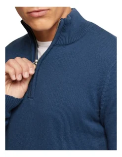 Oxford Robert Zip Neck Knit Pullover In Blue -Myer Clothing Shop 986194810 4 1 720x928