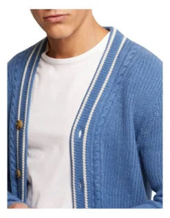 Oxford Cavill Cable Cardigan In Blue -Myer Clothing Shop 986195350 4 1 720x928