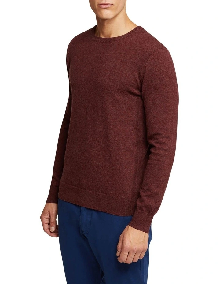 Oxford Crew Neck Cotton Cashmere Pullover In Dark Red 2 Oxford Crew Neck Cotton Cashmere Pullover In Dark Red - Image 2