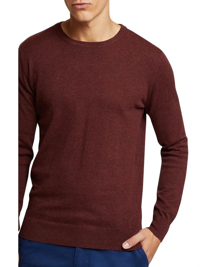 Oxford Crew Neck Cotton Cashmere Pullover In Dark Red 4 Oxford Crew Neck Cotton Cashmere Pullover In Dark Red - Image 4