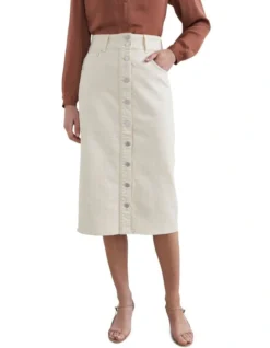 French Connection Denim Button Through Midi Skirt