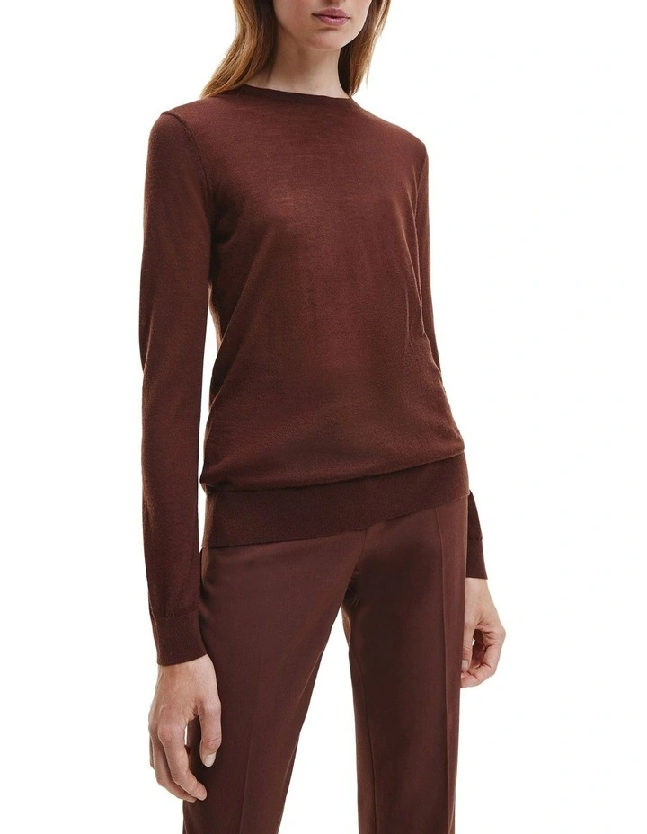 Calvin Klein Merino Crew Neck Sweater In Brown 1 Calvin Klein Merino Crew Neck Sweater In Brown