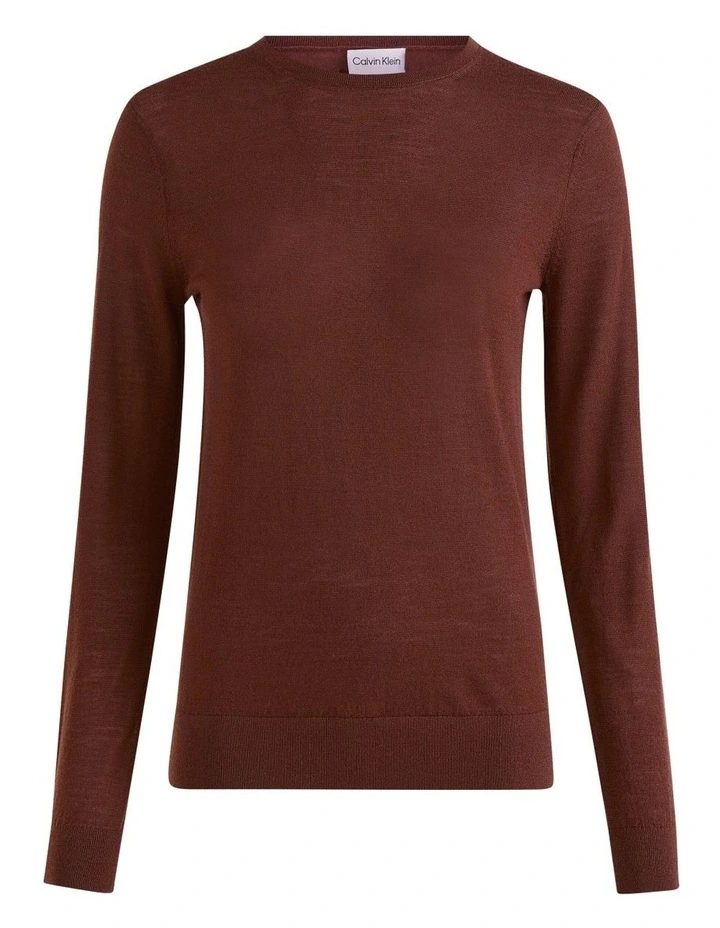 Calvin Klein Merino Crew Neck Sweater In Brown 4 Calvin Klein Merino Crew Neck Sweater In Brown - Image 4