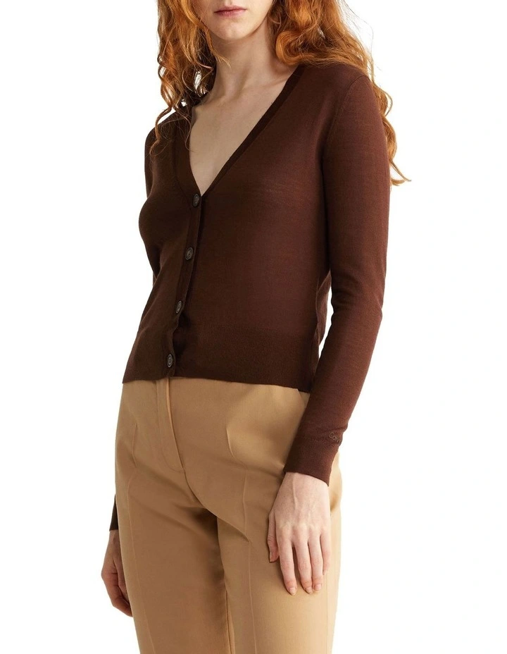 Calvin Klein Merino Cardigan In Brown 1 Calvin Klein Merino Cardigan In Brown