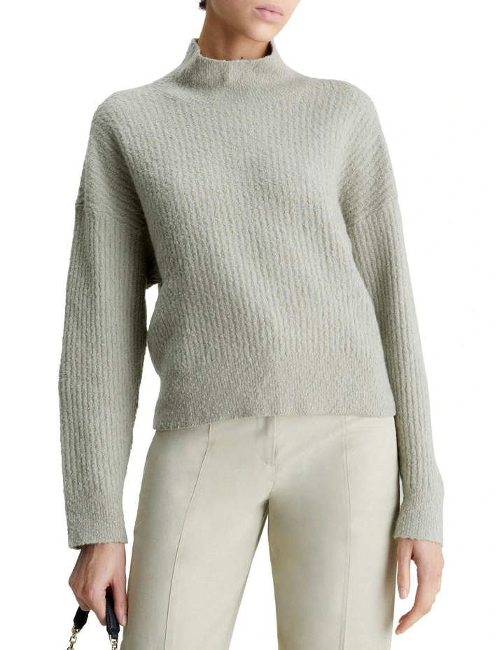 Calvin Klein Textured Slub High Neck Sweater In Grey 1 Calvin Klein Textured Slub High Neck Sweater In Grey