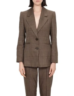 Houndstooth Plaid Blazer In Brown -Myer Clothing Shop 986549770 3 720x928