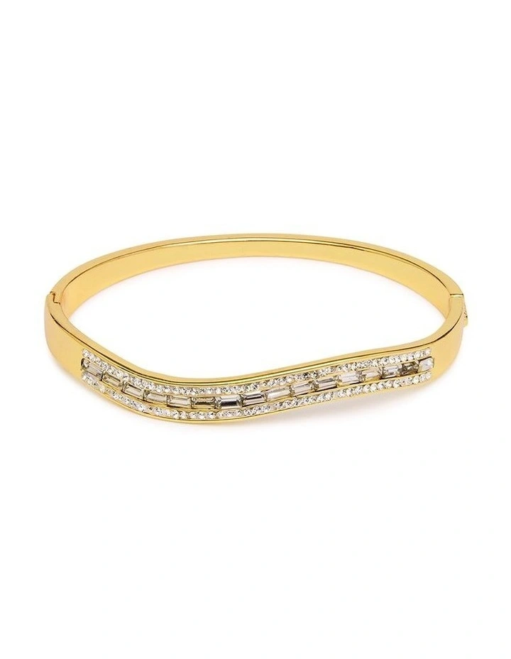 Baguette Crystal Set Bangle In Gold 1 Baguette Crystal Set Bangle In Gold