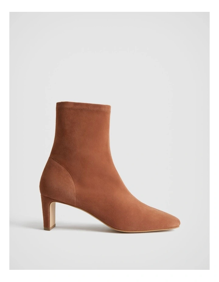 Suede 65mm Heel Bootie In Cinnamon 1 Suede 65mm Heel Bootie In Cinnamon