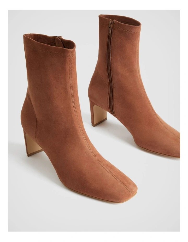 Suede 65mm Heel Bootie In Cinnamon 4 Suede 65mm Heel Bootie In Cinnamon - Image 4
