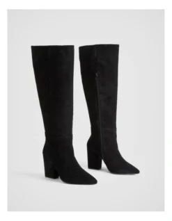 Suede Knee High 90mm Heeled Boot In Black -Myer Clothing Shop 987609070 3 720x928