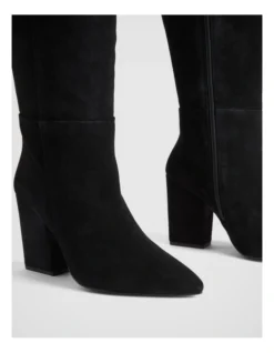 Suede Knee High 90mm Heeled Boot In Black -Myer Clothing Shop 987609070 4 720x928