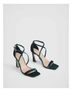 Velvet Open Toe 90mm Heel In Teal Green -Myer Clothing Shop 987609340 3 720x928