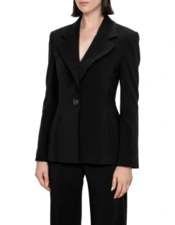 Compact Weave Fitted Blazer In Black -Myer Clothing Shop 988359310 3 720x928