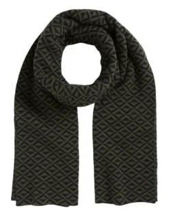 Geo Knit Scarf In Dark Fern