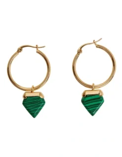 Oxford Jenna Emerald Stone Hoop In Gold & Emerald