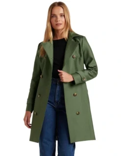 Forever New Tulip Structured Trench Mac In Green