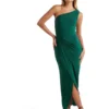 Forever New Chiara One Shoulder Glitter Gown In Green
