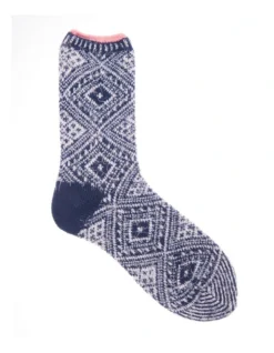 1 Pair Fluffy Crew Socks In Navy Multi