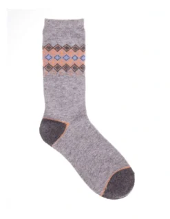 1 Pair With Wool Geometric Design Crew Sock In Grey