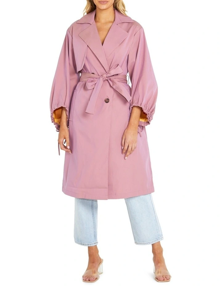 Secret Balloon Sleeve Trench In Pink 2 Secret Balloon Sleeve Trench In Pink - Image 2