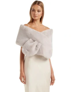 Forever New Laura Faux Fur Wrap In Grey
