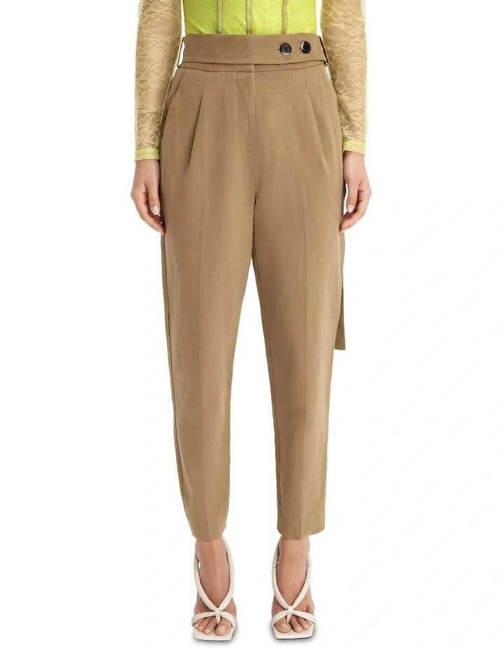 Linen Herringbone Tapered Pant In Brown 3 Linen Herringbone Tapered Pant In Brown - Image 3