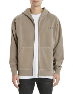 Gaskill Relaxed Hooded Zip Sweater In Brown -Myer Clothing Shop 991649980 3 720x928