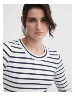 Stripe Long Sleeve Rib Top In Ink