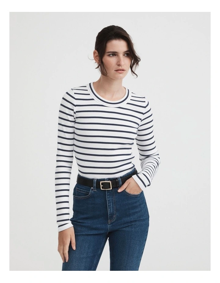 Stripe Long Sleeve Rib Top In Ink 3 Stripe Long Sleeve Rib Top In Ink - Image 3