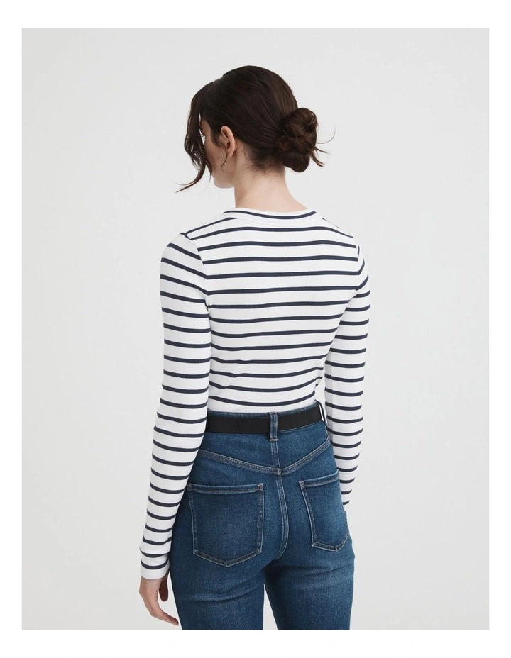 Stripe Long Sleeve Rib Top In Ink 4 Stripe Long Sleeve Rib Top In Ink - Image 4