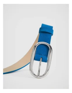 Oval Buckle Suede Belt In Sorrento Blue