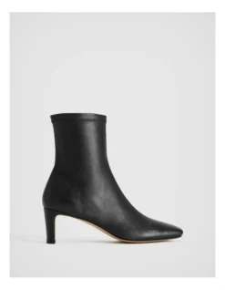 Leather 65mm Heeled Bootie In Black