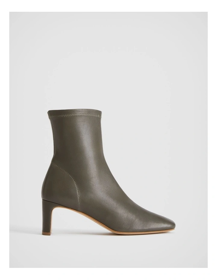 Leather 65mm Heeled Bootie In Sage 1 Leather 65mm Heeled Bootie In Sage