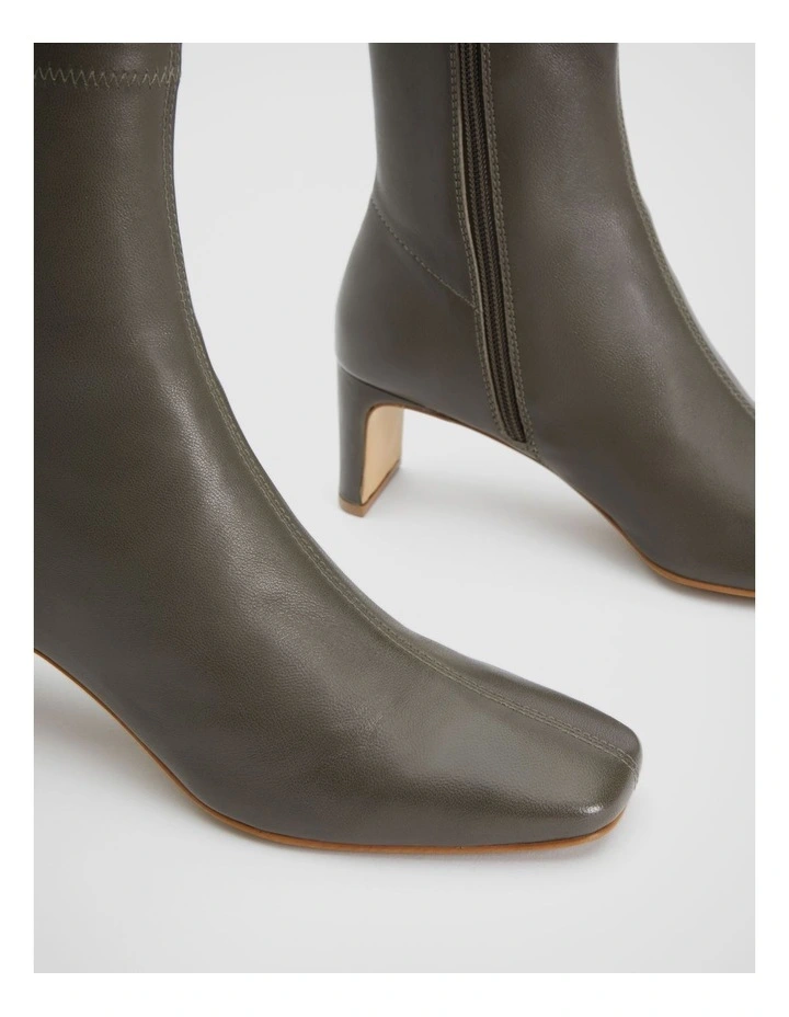 Leather 65mm Heeled Bootie In Sage 3 Leather 65mm Heeled Bootie In Sage - Image 3
