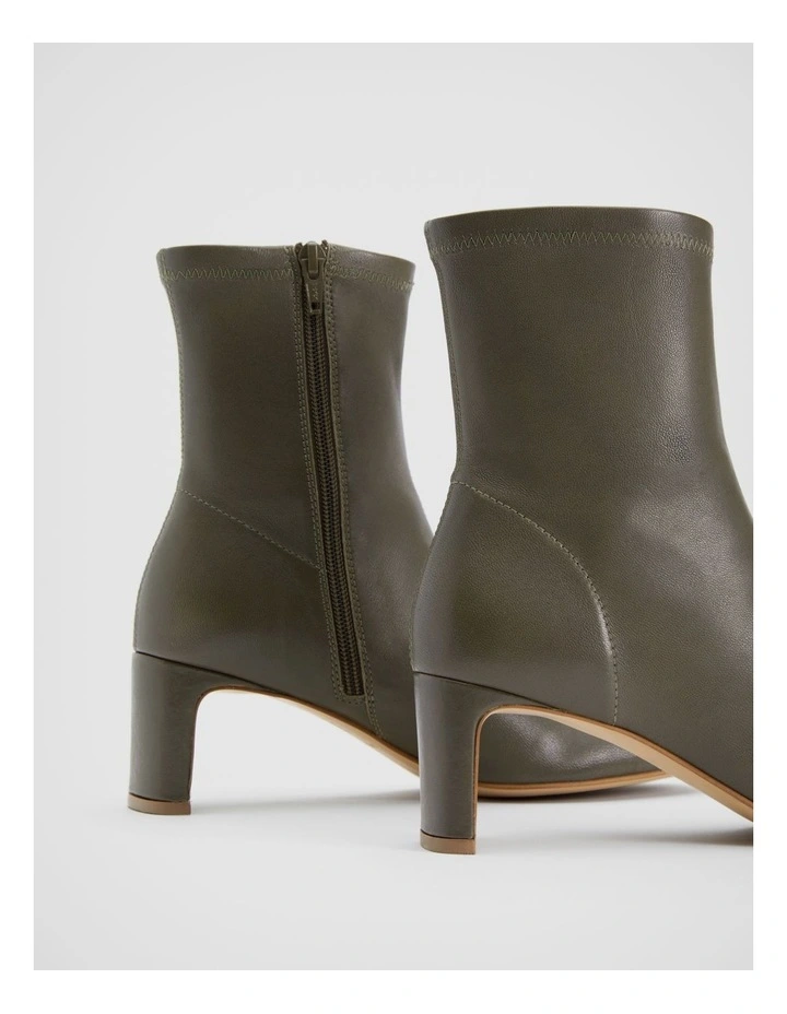 Leather 65mm Heeled Bootie In Sage 4 Leather 65mm Heeled Bootie In Sage - Image 4