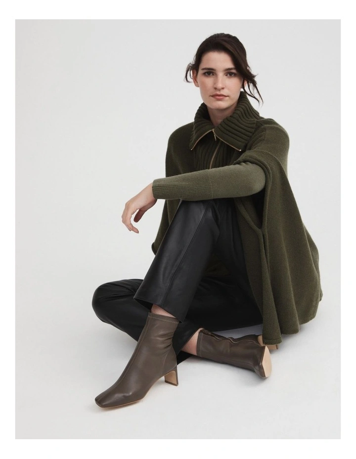 Leather 65mm Heeled Bootie In Sage 5 Leather 65mm Heeled Bootie In Sage - Image 5