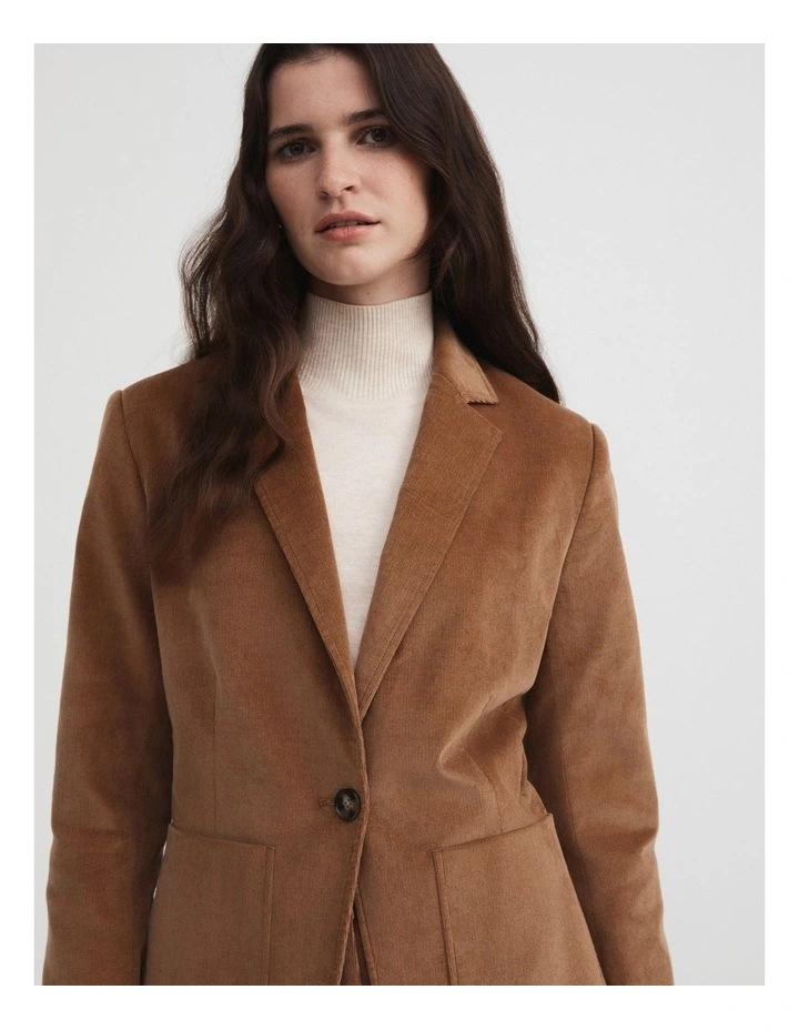 Cotton Cord Single Breasted Blazer In Camel 2 Cotton Cord Single Breasted Blazer In Camel - Image 2