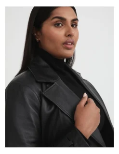 Leather Double Breasted Coat In Black -Myer Clothing Shop 993179530 4 720x928