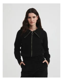 Merino Zip Through Knit In Black