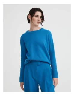 Drop Shoulder Crew Knit In Sorrento Blue
