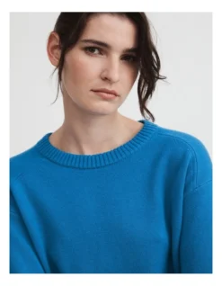Drop Shoulder Crew Knit In Sorrento Blue -Myer Clothing Shop 993243070 3 720x928